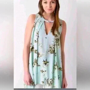Free people swing tunic mint green with pockets sleeveless long line Small